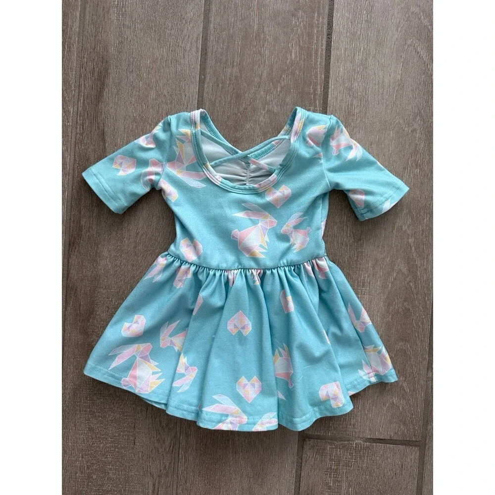 Dot Dot Smile Baby Girls 6-12M Blue Bunny Heart Twirl Dress Strappy Back Soft